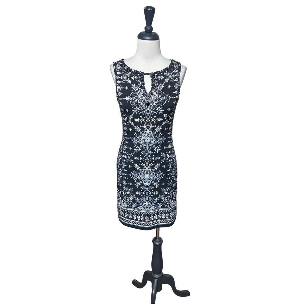 White House Black Market Sleeveless Beaded Floral Sexy Sheath Dress Size XXS